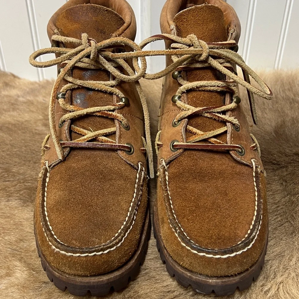 90s Polo Ralph Lauren Moccasin Boots 8.5 Vintage Leather - Picture 3 of 10